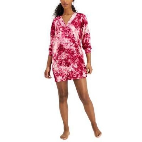 Jenni Women S Printed Long-Sleeve Sleep Shirt Pink Splash Tie Dye (Pink Splash T - Picture 1 of 3